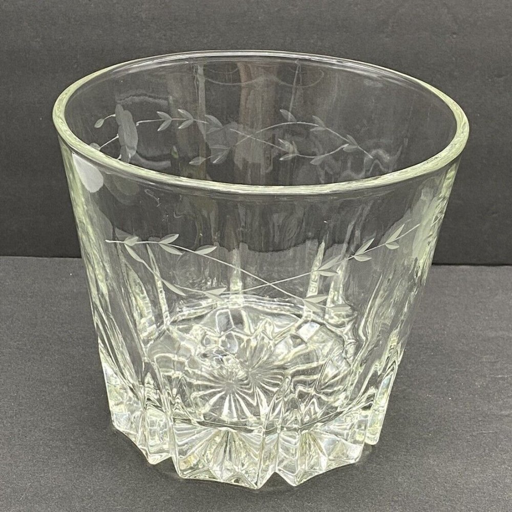 VTG Princess House Crystal Ice Bucket Etched Floral Heavy 2.13lb Barware 70s 80s